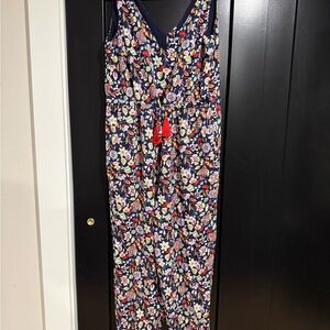 Boden Navy Floral One-Piece with Red Tassel